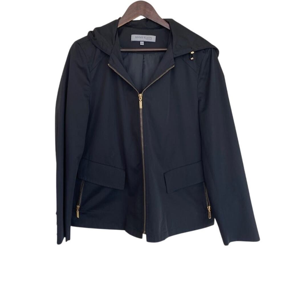 Anne Klein Black Full Zip Hooded Jacket - Large